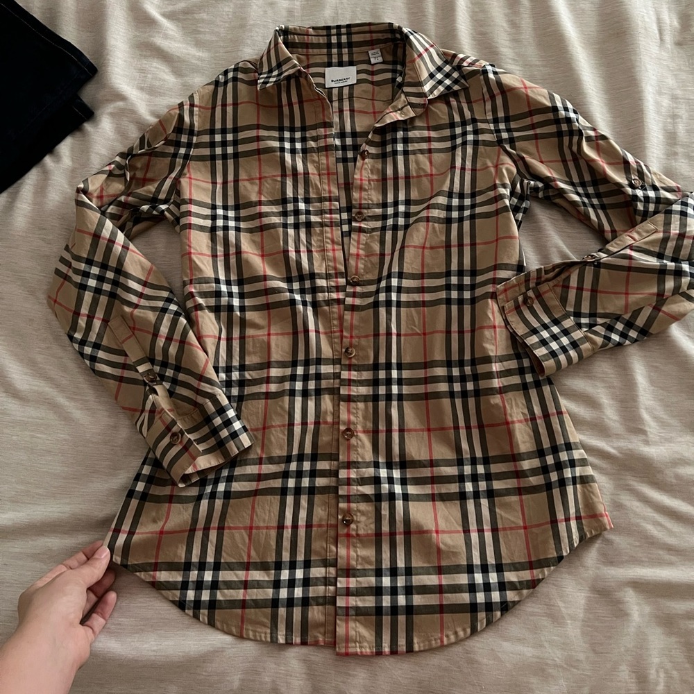 Burberry Beige Plaid Button Down Shirt